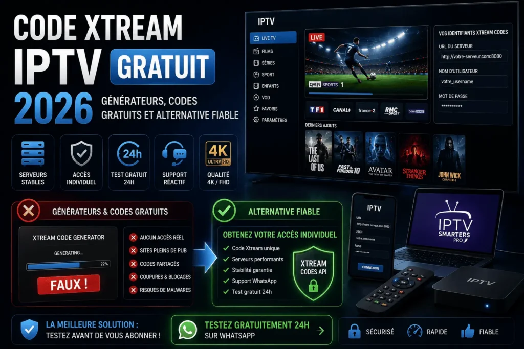xtream code IPTV gratuit et test 24h