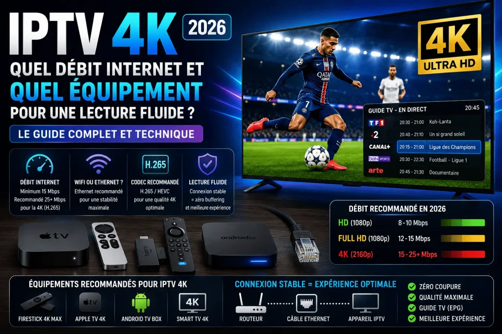 IPTV 4K 2026 : débit Internet et équipements recommandés pour une lecture fluide