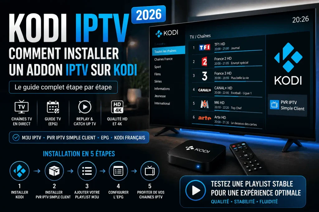IPTV Kodi 2026 : guide d’installation d’un addon IPTV et configuration d’une playlist M3U sur Smart TV
