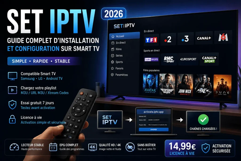 Set IPTV 2026 : guide complet d’installation et configuration sur Smart TV Samsung, LG et Android TV