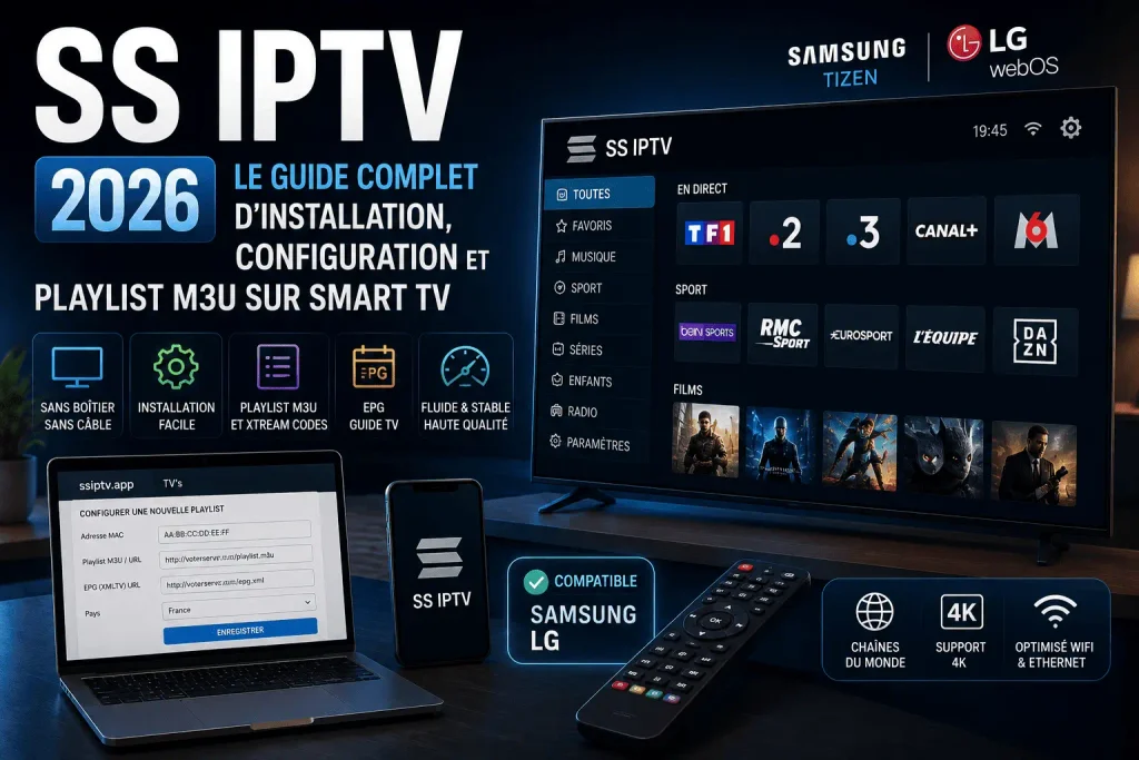 SS IPTV 2026 : guide complet d’installation, configuration et playlist M3U sur Smart TV Samsung et LG