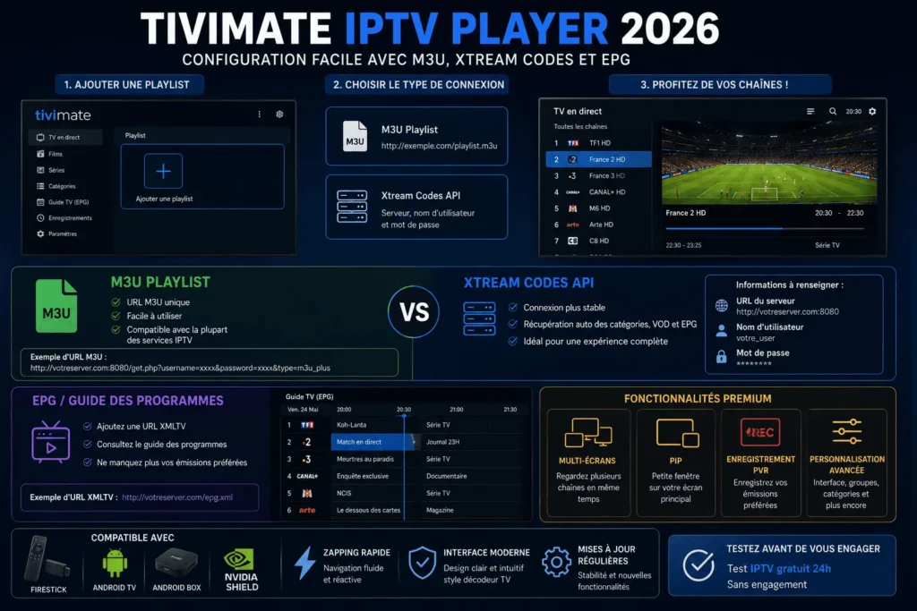 Configuration TiviMate avec M3U Xtream Codes et EPG