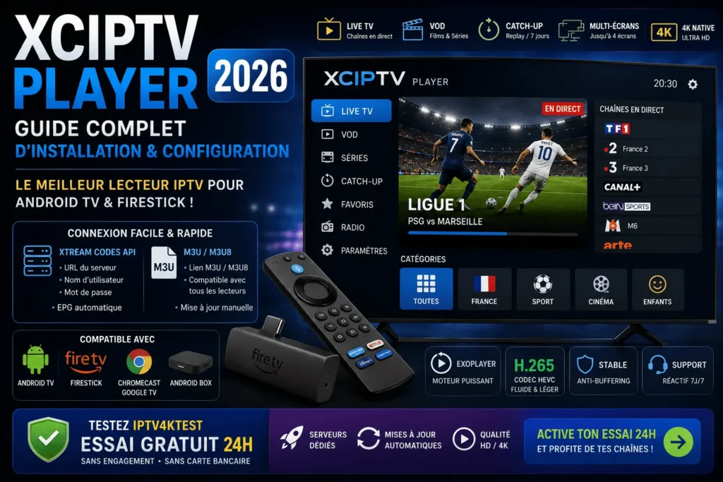 XCIPTV Player 2026 : guide complet d'installation et configuration IPTV4KTEST